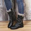 Bcshiye Women's Ankle Bootie Winter Mid Calf Military Combat Boots Comfort Slip On Low Chunky Heel Warm Snow Boots view 4