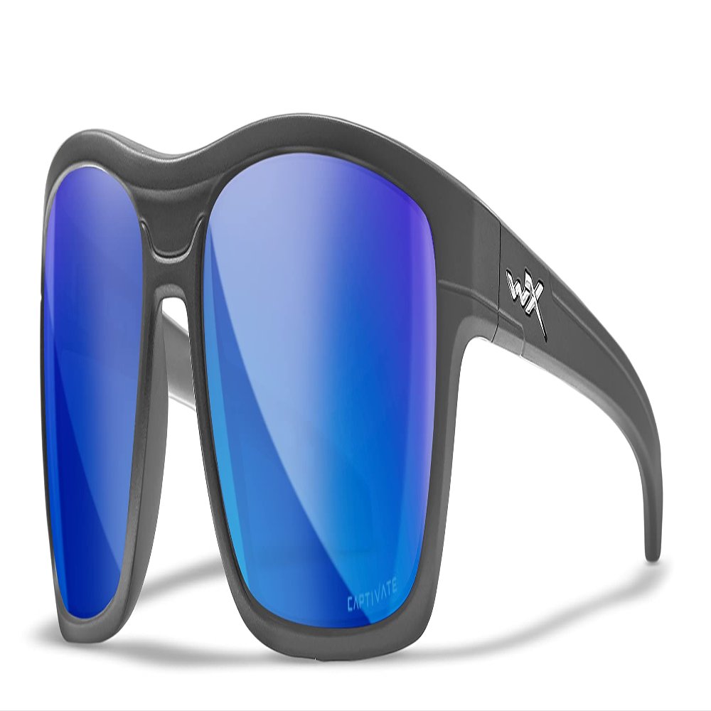 Wiley X Kingpin Captivate Polarized Sunglasses, Safety Glasses for Men and Women, UV Eye Protection for Shooting, Fishing, Biking, and Extreme Sports, Matte Graphite Frames, Blue Mirror Lenses
