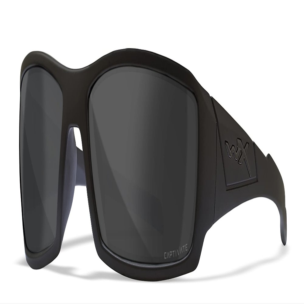 Wiley X WX Twisted Captivate Polarized Sunglasses, Safety Glasses for Men and Women, UV Eye Protection for Shooting, Fishing, Biking, and Extreme Sports, Matte Black Frames, Smoke Grey Tinted Lenses