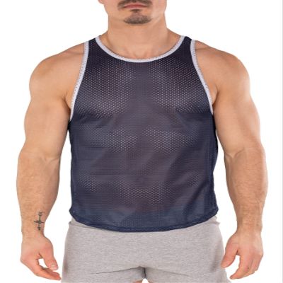 Gary Majdell Sport Men's Breathable Athletic See-Through Smooth Mesh Tank Top (Navy with White Hem, Large)