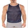 Gary Majdell Sport Men's Breathable Athletic See-Through Smooth Mesh Tank Top (Navy with White Hem, Large) view 1