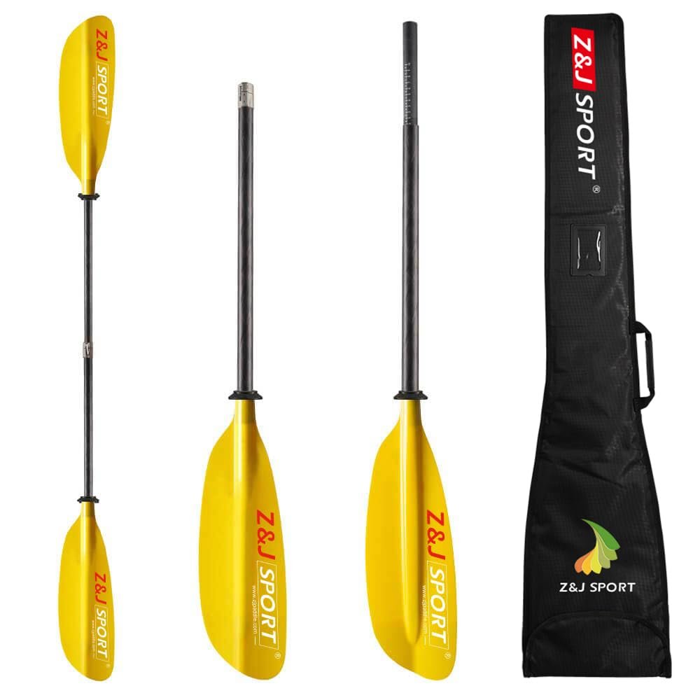 Z&J SPORT ZJ Touring Kayak Paddle Carbon Shaft Fiberglass Blade for Low-Angle Recreation Paddling (SKR-III) (Yellow, 210-220cm)