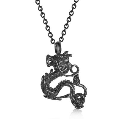 Dragon Urn Necklaces for Ashes Keepsake Jewelry Stainless Steel Cremation Ash Urn Necklace Memorial Jewelry Urn Pendant for Men Women (Black)