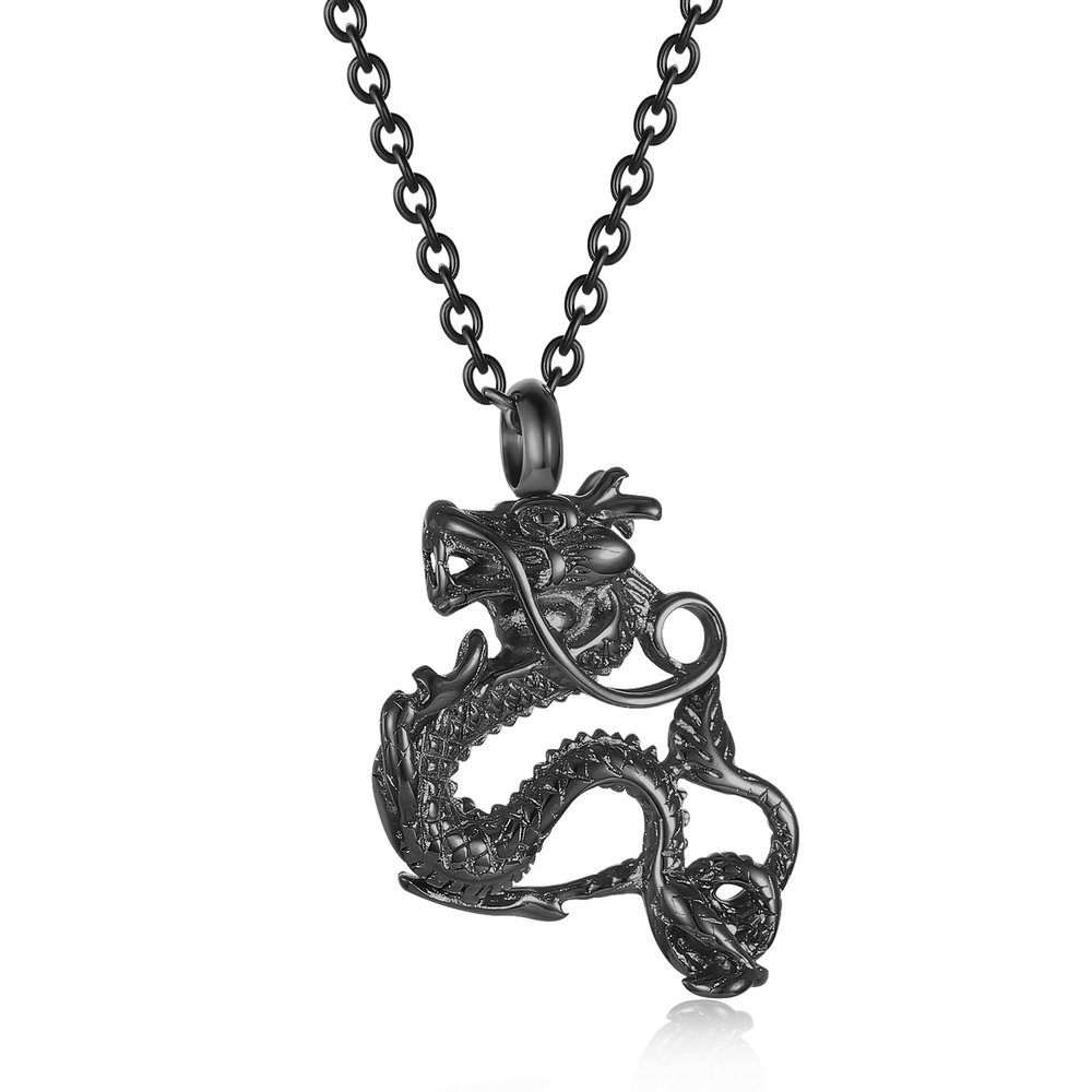 Dragon Urn Necklaces for Ashes Keepsake Jewelry Stainless Steel Cremation Ash Urn Necklace Memorial Jewelry Urn Pendant for Men Women (Black)