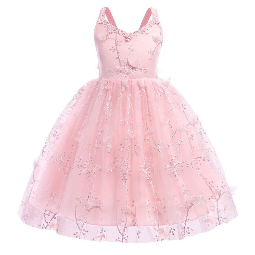 Baby Girls Party Dresses Christening Baptism Gown Lace Flower Wedding Pageant First Communion Tutu Dress Photoshoot Pink 3-4 Years