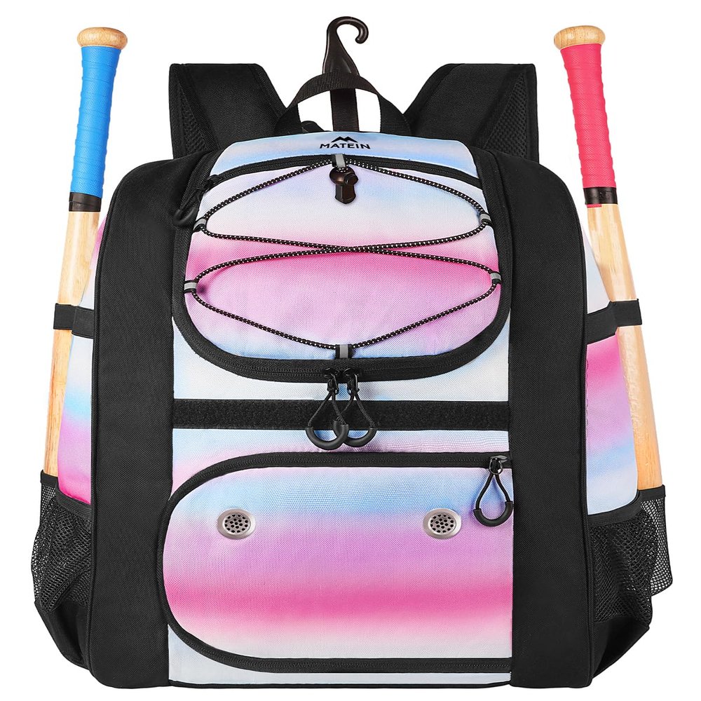 MATEIN Softball Bag, Lightweight Baseball Backpack with Shoe Compartment, Baseball Bag with Fence Hook for TBall Bat & Equipment, Softball Gifts Catchers Backpack for Women Fit Batting Glove, Helmet