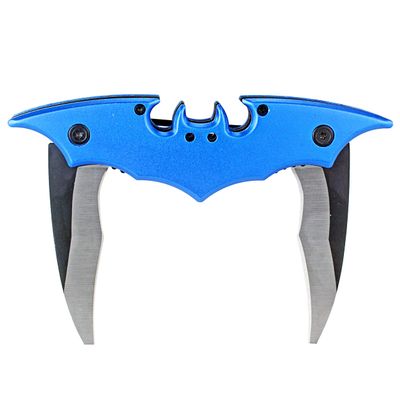 Kii Dark Twin Blade Knife - Double Edge Folding Pocket with clip, 11" Stainless Steel Two Sharp Cut (Blue)