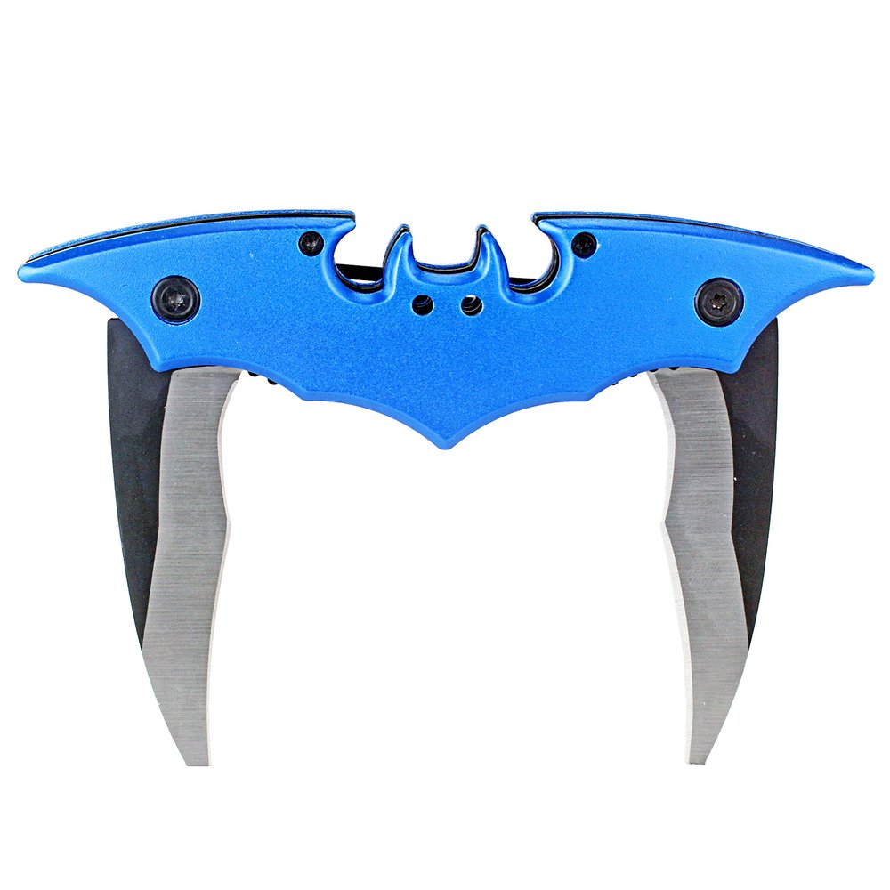 Kii Dark Twin Blade Knife - Double Edge Folding Pocket with clip, 11" Stainless Steel Two Sharp Cut (Blue)