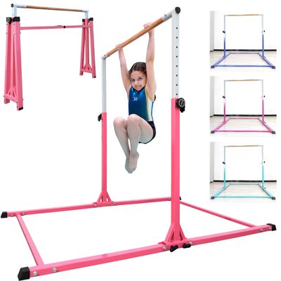 Seliyoo Foldable Gymnastics Bar for Kids, Adjustable Height from 35" to 59", 350 LBS Capacity, Home Gym Equipment for Kids Ages 3-18, Anti -Slip Rubber Feet,Unique Stable Structure