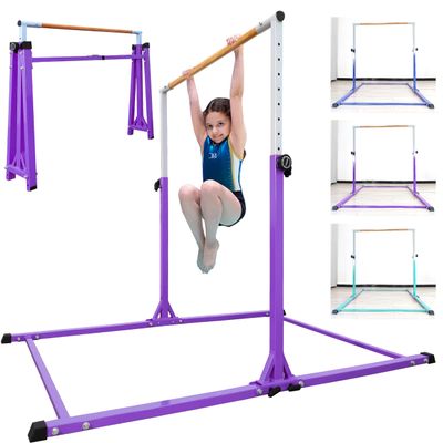 Seliyoo Foldable Gymnastics Bar for Kids, Adjustable Height from 35" to 59", 350 LBS Capacity, Home Gym Equipment for Kids Ages 3-18, Anti -Slip Rubber Feet,Unique Stable Structure