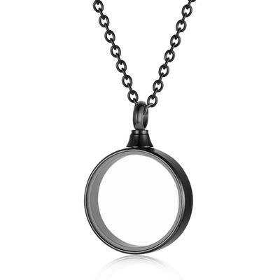 Circle Acrylic Cremation Urn Keepsake Ashes Holder Necklace, Stainless Steel Memorial Ash Locket, Simple Urn Pendant Jewelry for Dad Mom Family Souvenir, Commemorative locket for Women Men (Black)