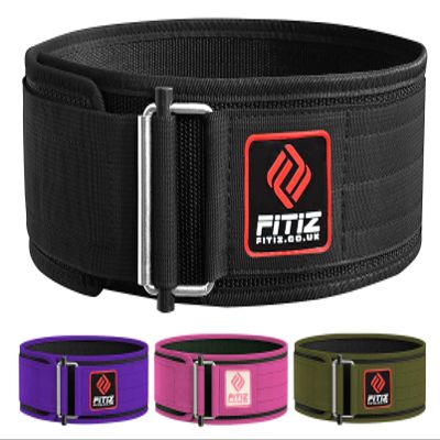 FITIZ Self Locking Weight Lifting Belt for Back Support Premium Weightlifting belt of Men and Women Deadlift Training Belt 4 Inch Nylon with Metal Buckle Adjustable Olympic Lifting Back Support (X-Large, Black)