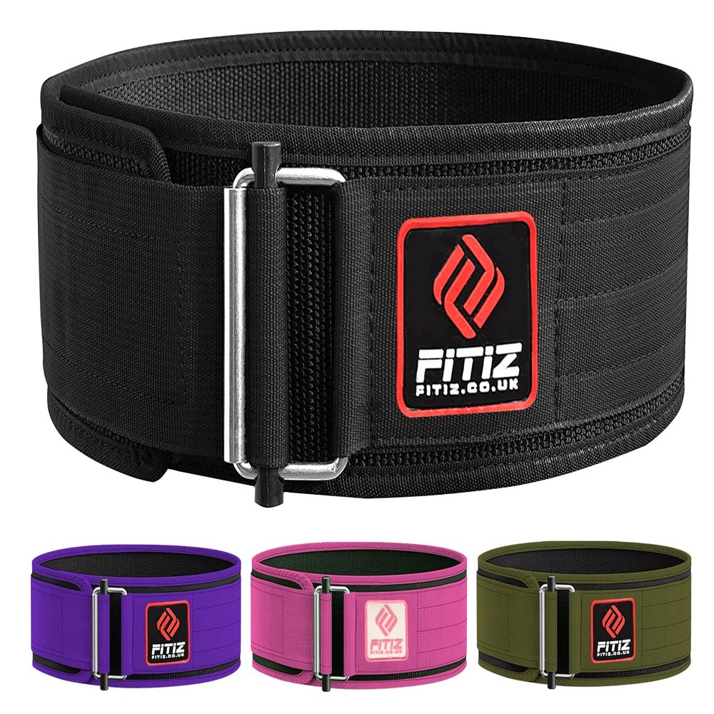 FITIZ Self Locking Weight Lifting Belt for Back Support Premium Weightlifting belt of Men and Women Deadlift Training Belt 4 Inch Nylon with Metal Buckle Adjustable Olympic Lifting Back Support (X-Large, Black)