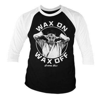 Officially Licensed Wax On Wax Off Baseball 3/4 Sleeve T-Shirt (White-Black), X-Large