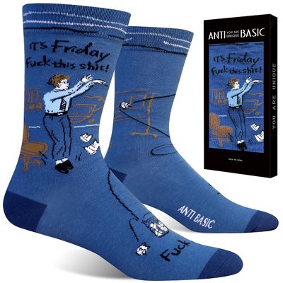 ANTI BASIC Novelty Crew Vintage Car Socks Gift for Retired Old Menfits men shoe size 7-12Friday