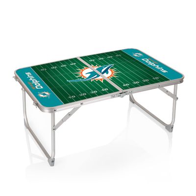 Picnic TIME NFL Miami Dolphins Concert Mini Portable Table - Small Folding Table - Mini Picnic Table, (Charcoal Wood Grain)