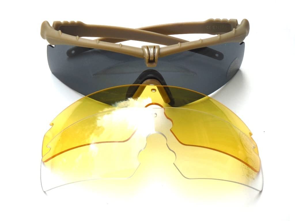 GALAXYLENSE Ballistic Z87 Tactical Military Shooting High Impact Resistance Sunglasses With 3 Replacement Lens And Prescription Glasses Holder Khaki Color