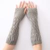 angel3292 1 Pair Winter Arm Gloves Solid Color Half Finger Knitting Twisted Texture Lady Mittens for Daily Wear Arm Sleeves Cover Solid view 2