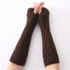 angel3292 1 Pair Winter Arm Gloves Solid Color Half Finger Knitting Twisted Texture Lady Mittens for Daily Wear Arm Sleeves Cover Solid view 3