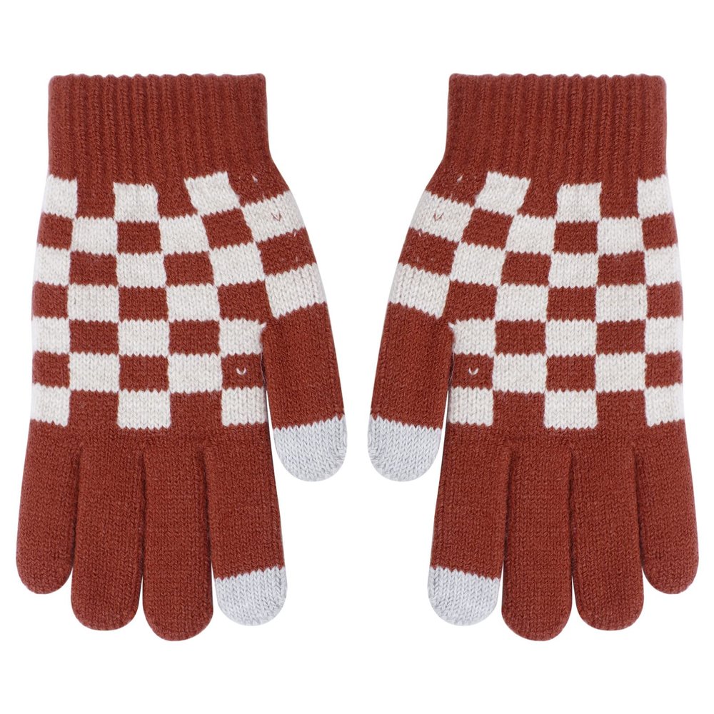 YOOJIA 1 Pair Checkered Knitted Gloves Full Finger Stretchy Gloves Winter Warm Mittens for Adults Kids Cycling Daily Use Red One Size