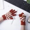 YOOJIA 1 Pair Checkered Knitted Gloves Full Finger Stretchy Gloves Winter Warm Mittens for Adults Kids Cycling Daily Use Red One Size view 2