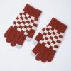 YOOJIA 1 Pair Checkered Knitted Gloves Full Finger Stretchy Gloves Winter Warm Mittens for Adults Kids Cycling Daily Use Red One Size view 3