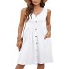 MOLERANI Women Summer Dresses Sleeveless Casual Loose Swing Button Down Midi Dress with Pockets(White,L) view 2