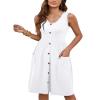 MOLERANI Women Summer Dresses Sleeveless Casual Loose Swing Button Down Midi Dress with Pockets(White,L) view 4