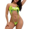 Agoky Women Shiny Glossy Bikini Swimsuit Halter Lingerie Exotic String One Piece Swimwear Fluorescent Green One Size view 1