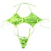 Agoky Women Shiny Glossy Bikini Swimsuit Halter Lingerie Exotic String One Piece Swimwear Fluorescent Green One Size view 4
