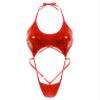 Agoky Women Shiny Glossy Bikini Swimsuit Halter Lingerie Exotic String One Piece Swimwear Red One Size view 2