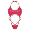 Agoky Women Shiny Glossy Bikini Swimsuit Halter Lingerie Exotic String One Piece Swimwear Red One Size view 3