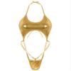 Agoky Women Shiny Glossy Bikini Swimsuit Halter Lingerie Exotic String One Piece Swimwear Gold One Size view 2