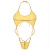 Agoky Women Shiny Glossy Bikini Swimsuit Halter Lingerie Exotic String One Piece Swimwear Gold One Size view 3