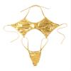 Agoky Women Shiny Glossy Bikini Swimsuit Halter Lingerie Exotic String One Piece Swimwear Gold One Size view 4