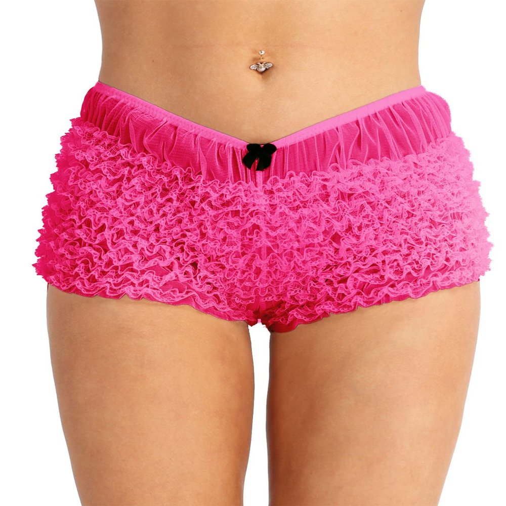 renvena Women's Ruffle Layered Bloomers Safety Tired Boyshorts Booty Pettipants Girlie Dance Shorts Hot Pink One Size
