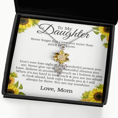 9624575-Sunflower Pendant Necklace-Personalized Beautiful Sunflower Precious Necklace, You are My Sunshine Message Card Necklace, to My Daughter messa