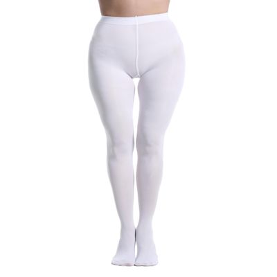 Zioccie 80 Denier Microfibre Tights for Women Soft Semi Opaque Solid Color High Waist Footed Pantyhose (White, Plus Size)