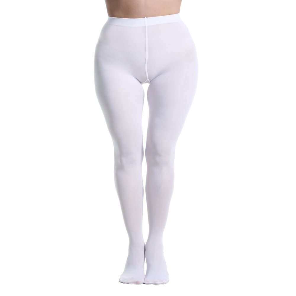 Zioccie 80 Denier Microfibre Tights for Women Soft Semi Opaque Solid Color High Waist Footed Pantyhose (White, Plus Size)