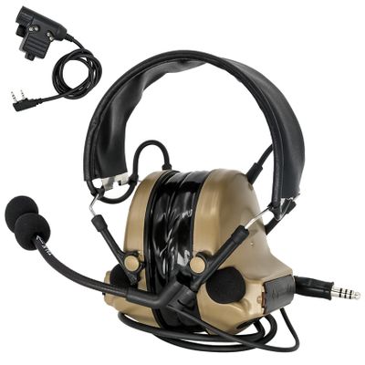 Hearangel Tactical Headset,Sound Pickup Noise Reduction & K 2 Pin PTT for Airsoft Activities (Tan)