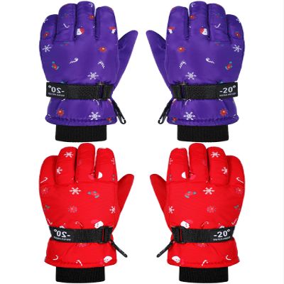 Hicarer 2 Pairs Kids Mittens Children Winter Snow Waterproof Thick Warm Windproof Gloves for Girls Boys(Red and Purple,3-6 Years,Snowflake Style)