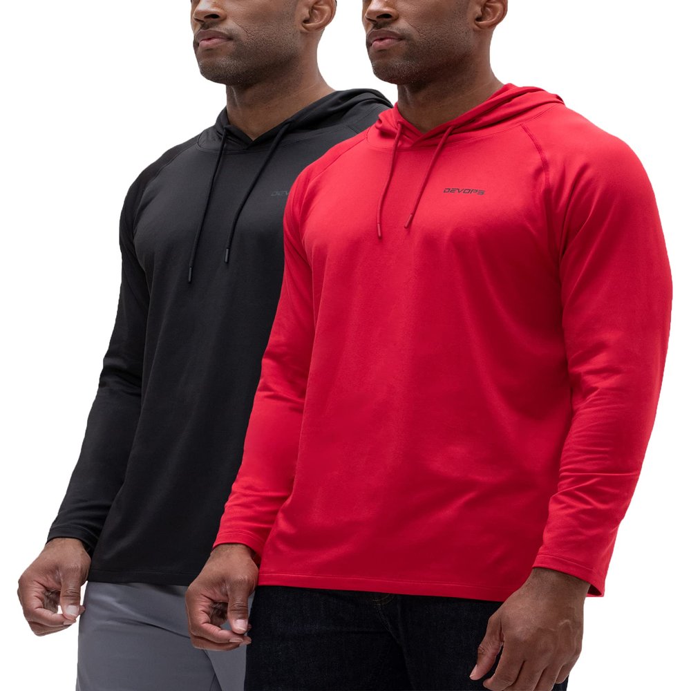 DEVOPS Men's Fleece Thermal Workout Hoodie (Black/Red, Large)