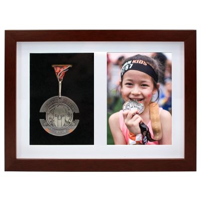 Medal Display Shadow Box Frame for Single Medal & Photo - Case for Runners, Marathon, Soccer, Football, Gymnastics, All Sports (Walnut Brown, A4)