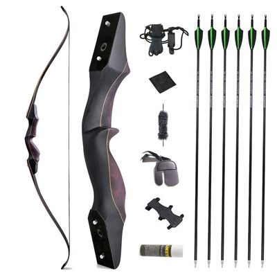 AMEYXGS 60 Inch Takedown Recurve Bow 25-60 Lbs American Hunting Bow Wood Riser Right Hand Longbow for Adult Beginner Hunting Target Practice (55 Lbs, Wine red Set)