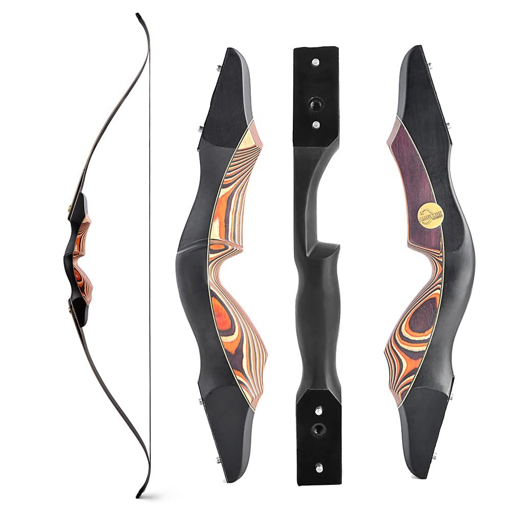 AMEYXGS 60 Inch Takedown Recurve Bow 25-60 Lbs American Hunting Bow Wood Riser Right Hand Longbow for Adult Beginner Hunting Target Practice (35 Lbs, Yellow Zebra)