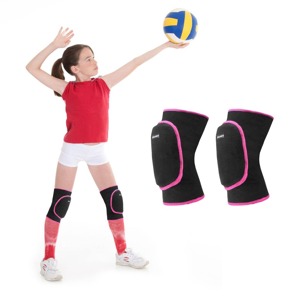 ONTYZZ Kids Knee Pads with Thickened PE Pads Adjustable Anti-Slip Knee Pads for Kids Soft Knee Pad for Volleyball Cycling Dancing Soccer Hockey Black-Pink/S