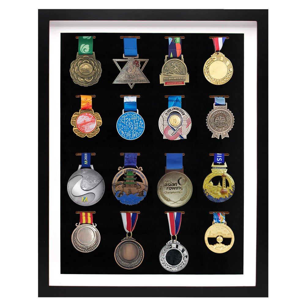16 Medals Display Case Shadow Box Frame, 3D Medal Box Photo Frame for Runners Marathon Triathlon Soccer Gymnastics All Sports Medals Award Insignia (Black, 16 x 20 Inch)
