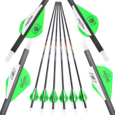 SHARROW 31" Carbon Arrows Hunting Arrows Spine 250 300 350 400 500 600 with Replaceable Tips Targeting Practice Arrows for Compound/Recurve/Long Bow 6/12pcs (12, Green & White, Spine 600)
