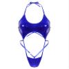 Agoky Women Shiny Glossy Bikini Swimsuit Halter Lingerie Exotic String One Piece Swimwear Dark Blue One Size view 2