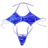 Agoky Women Shiny Glossy Bikini Swimsuit Halter Lingerie Exotic String One Piece Swimwear Dark Blue One Size view 4